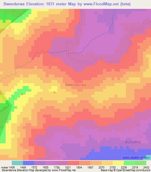 Bwenderwa,Uganda Elevation Map