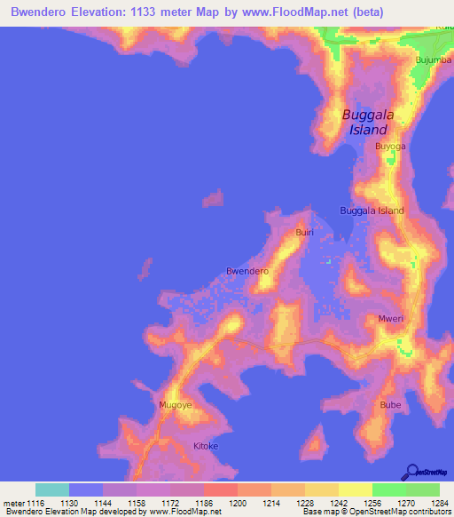 Bwendero,Uganda Elevation Map
