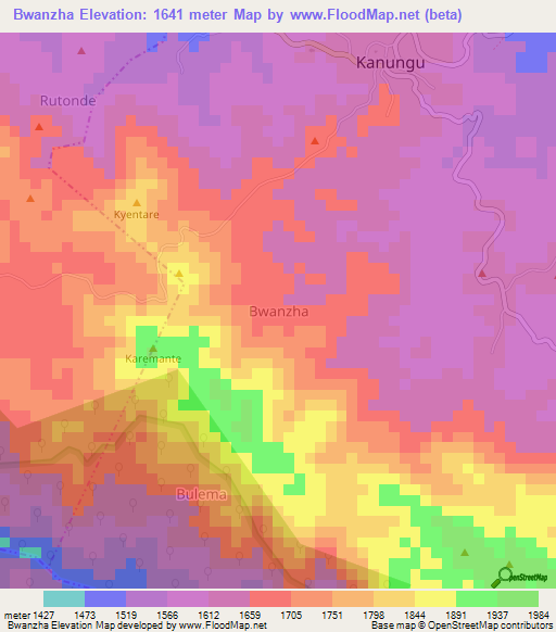 Bwanzha,Uganda Elevation Map