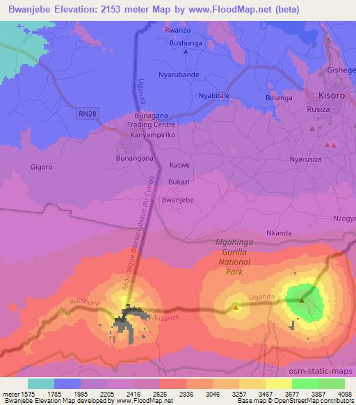 Bwanjebe,Uganda Elevation Map