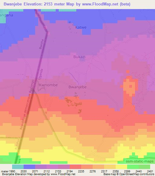 Bwanjebe,Uganda Elevation Map