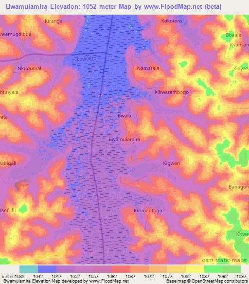Bwamulamira,Uganda Elevation Map