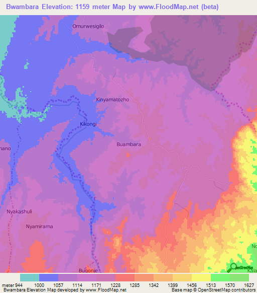 Bwambara,Uganda Elevation Map