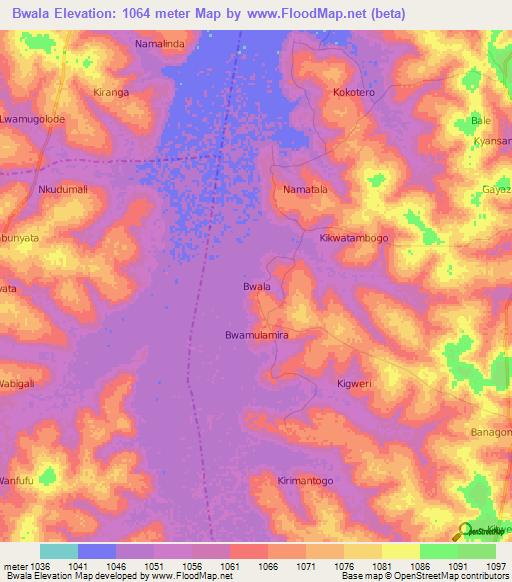 Bwala,Uganda Elevation Map