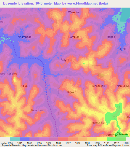 Buyende,Uganda Elevation Map