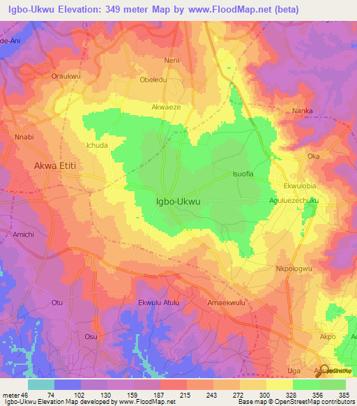Igbo-Ukwu,Nigeria Elevation Map