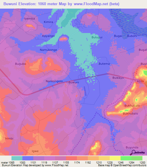 Buwuni,Uganda Elevation Map