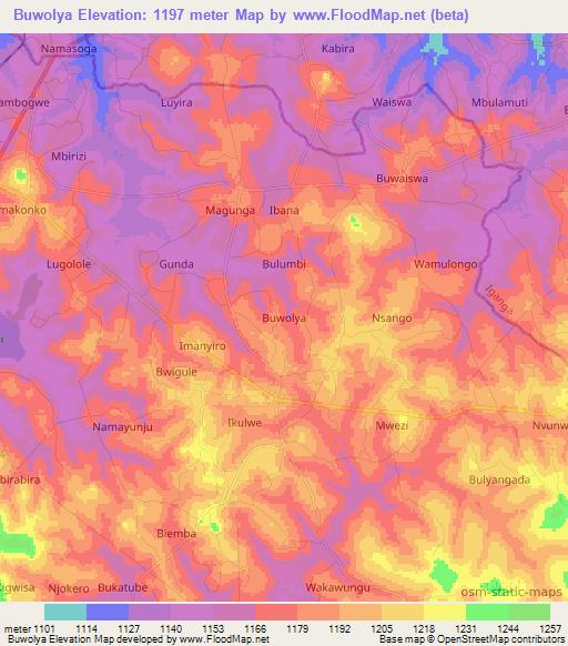 Buwolya,Uganda Elevation Map