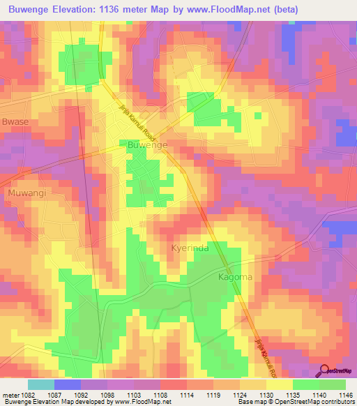 Buwenge,Uganda Elevation Map