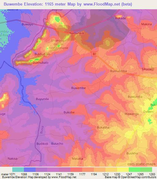 Buwembe,Uganda Elevation Map