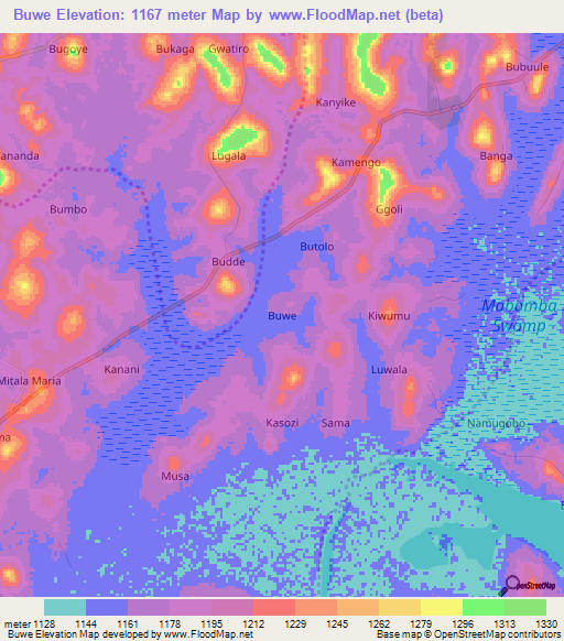 Buwe,Uganda Elevation Map