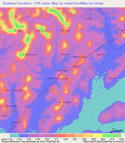 Buwama,Uganda Elevation Map