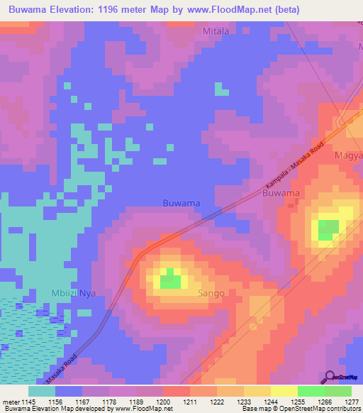 Buwama,Uganda Elevation Map