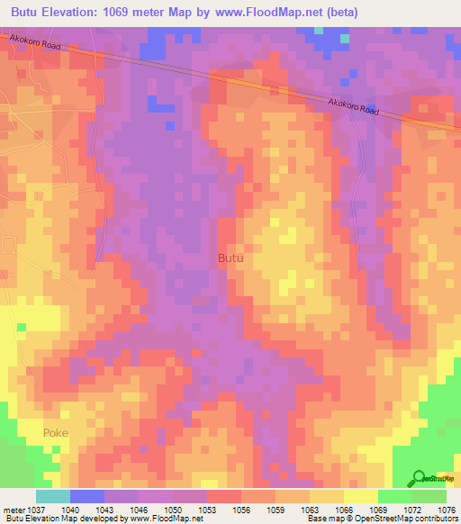 Butu,Uganda Elevation Map