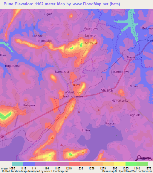 Butte,Uganda Elevation Map