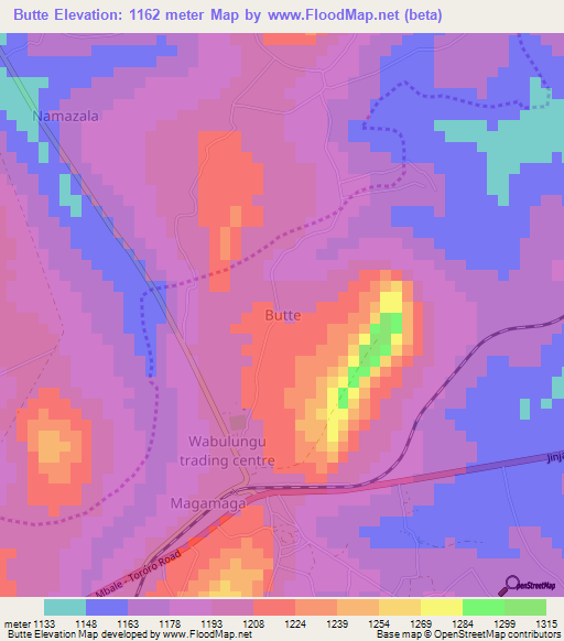 Butte,Uganda Elevation Map