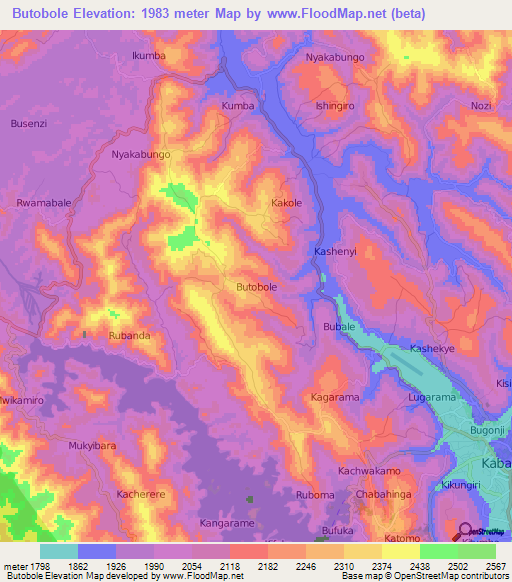 Butobole,Uganda Elevation Map