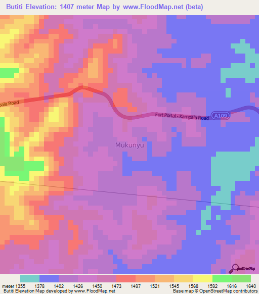 Butiti,Uganda Elevation Map