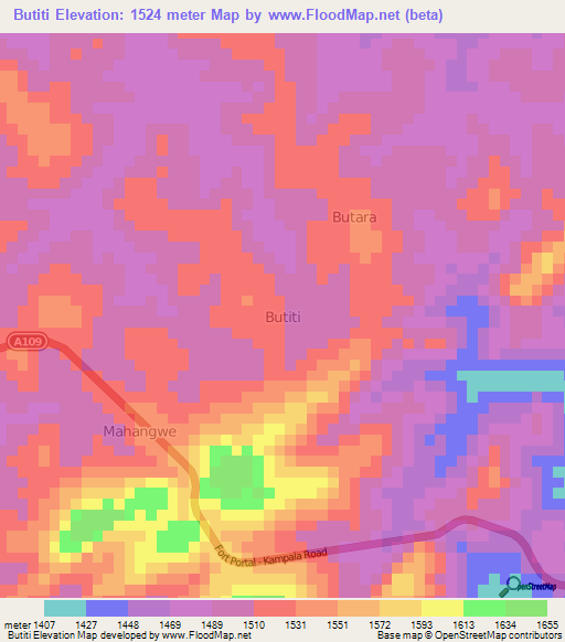 Butiti,Uganda Elevation Map