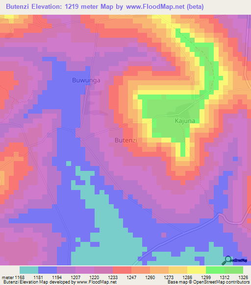 Butenzi,Uganda Elevation Map