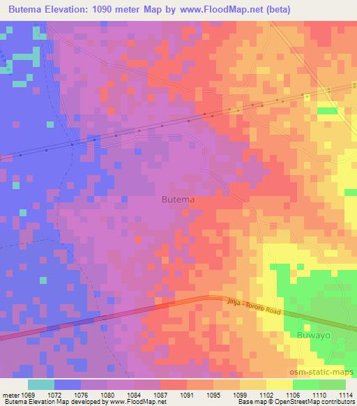 Butema,Uganda Elevation Map