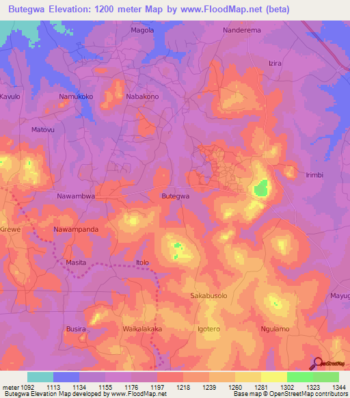 Butegwa,Uganda Elevation Map