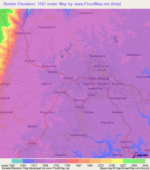 Butebe,Uganda Elevation Map