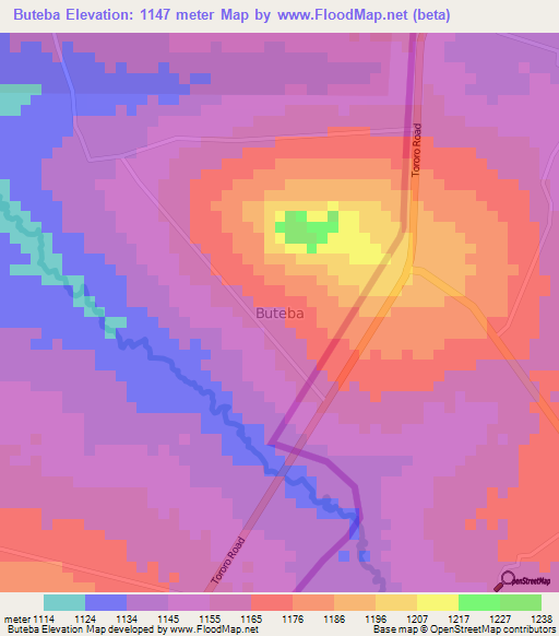 Buteba,Uganda Elevation Map