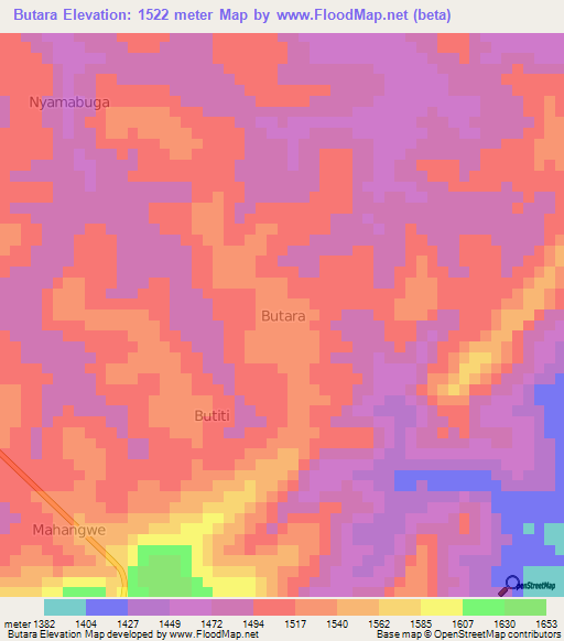 Butara,Uganda Elevation Map