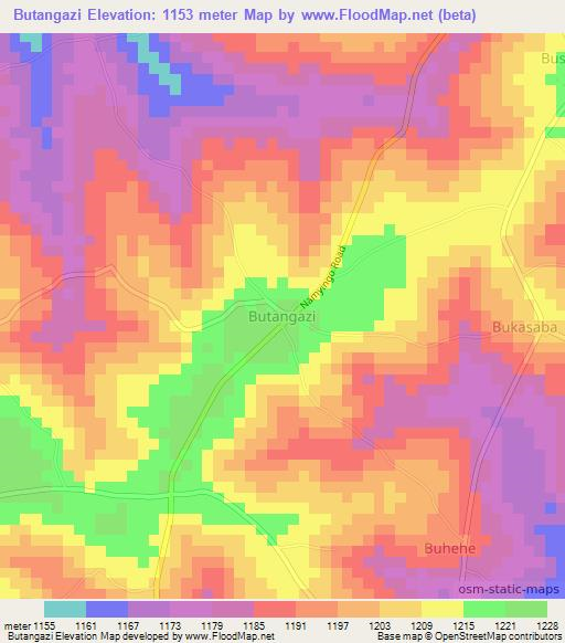 Butangazi,Uganda Elevation Map
