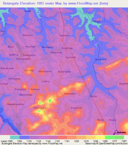 Butangala,Uganda Elevation Map
