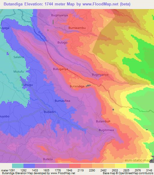 Butandiga,Uganda Elevation Map
