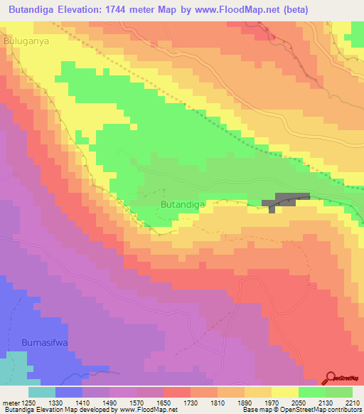Butandiga,Uganda Elevation Map