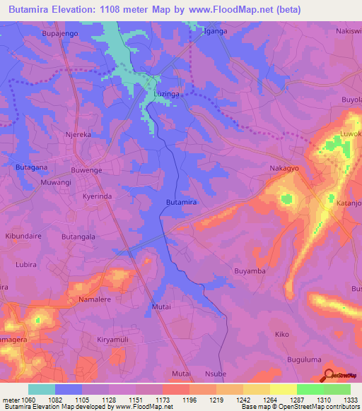 Butamira,Uganda Elevation Map