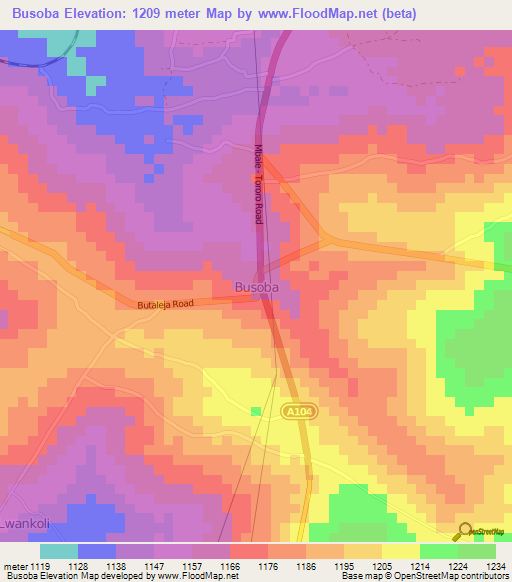 Busoba,Uganda Elevation Map
