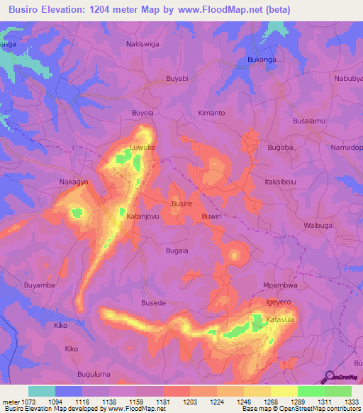 Busiro,Uganda Elevation Map