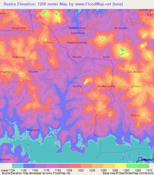 Busira,Uganda Elevation Map