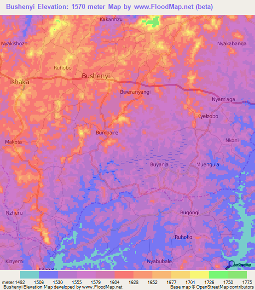 Bushenyi,Uganda Elevation Map