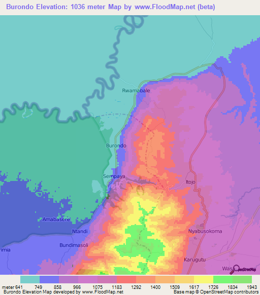 Burondo,Uganda Elevation Map
