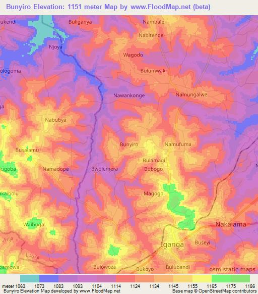 Bunyiro,Uganda Elevation Map