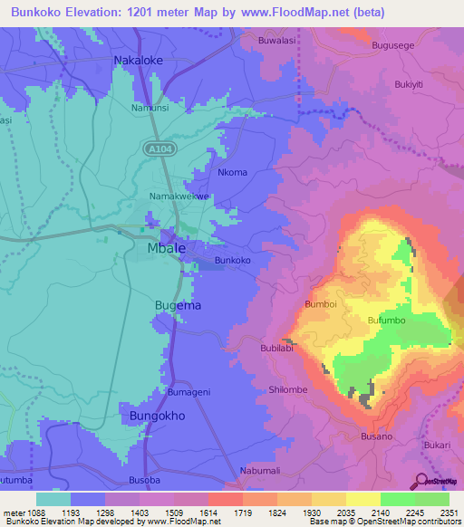 Bunkoko,Uganda Elevation Map