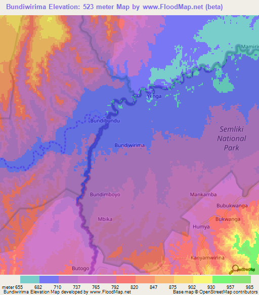 Bundiwirima,Uganda Elevation Map