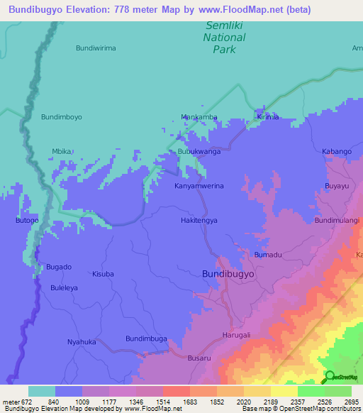 Bundibugyo,Uganda Elevation Map