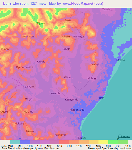 Buna,Uganda Elevation Map