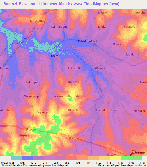 Bumozi,Uganda Elevation Map