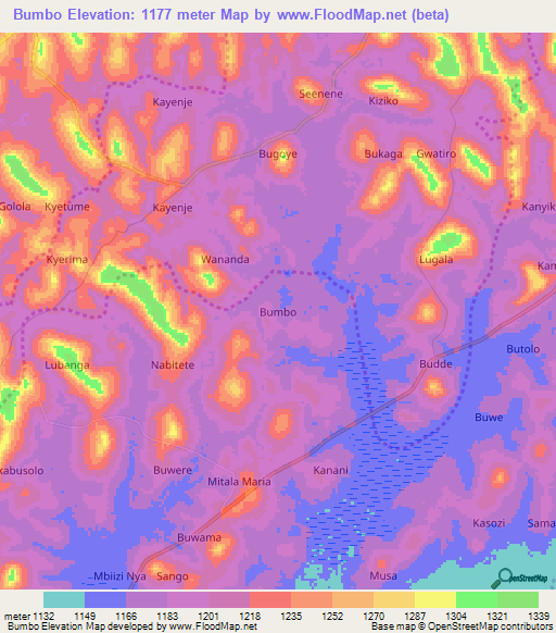 Bumbo,Uganda Elevation Map