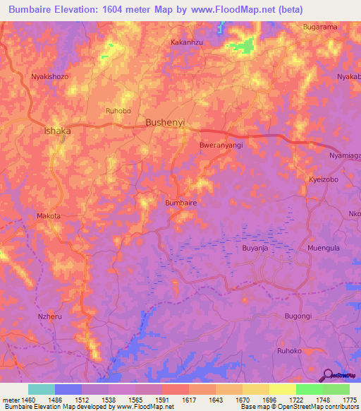 Bumbaire,Uganda Elevation Map
