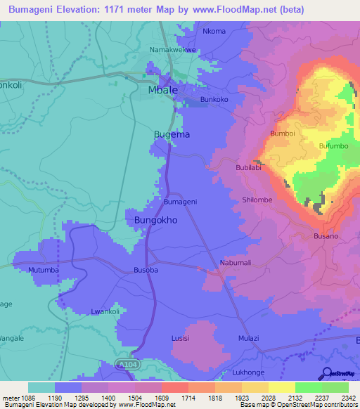 Bumageni,Uganda Elevation Map
