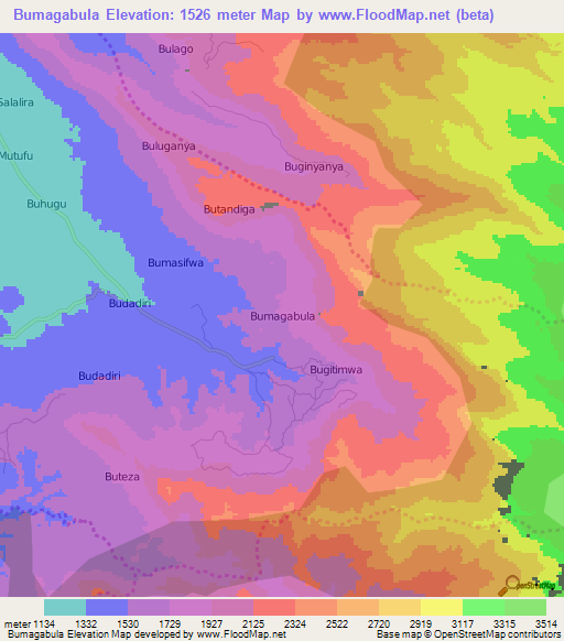 Bumagabula,Uganda Elevation Map