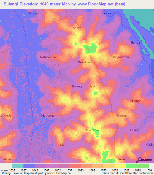 Bulangi,Uganda Elevation Map